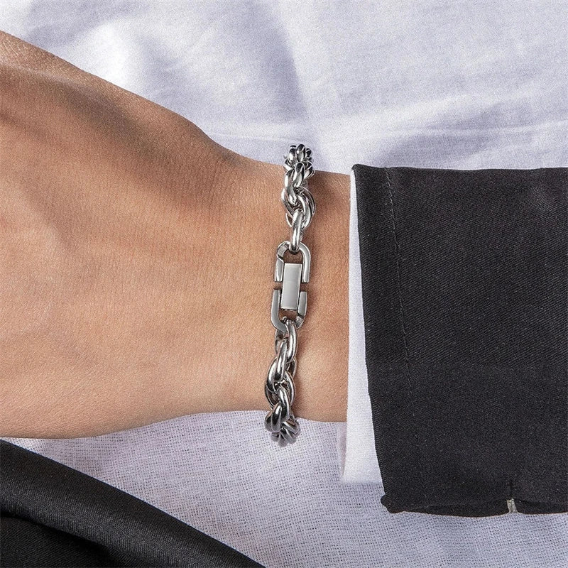 Classic Stainless Steel Cuban Chain Bracelet Fashion Men's Street Hip Hop Punk Titanium Steel Bracelet Fashion Men's Jewelry Gif