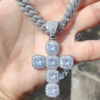 Iced Out Jesus Cross Necklace Cluster Tennis Chain Cross Pendant Religious Faith Hip-Hop Jewelry Gift for Men Women