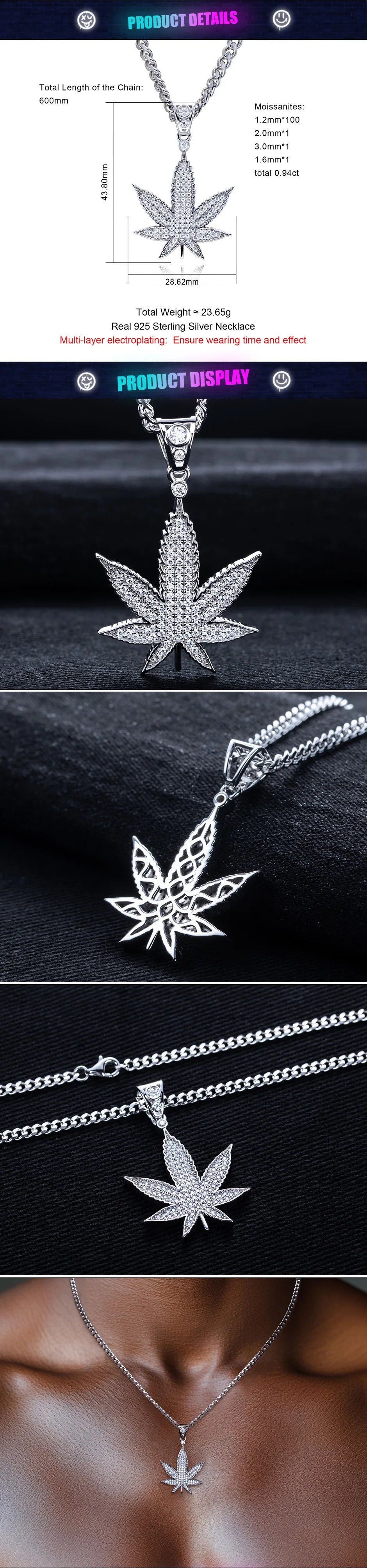 Iced Out Hemp Leaf Pendant — 925 Silver