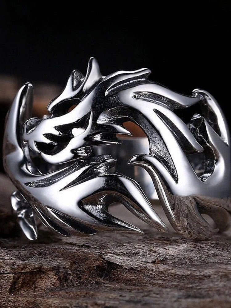 Dragon Steel Ring Korean Style Patterned