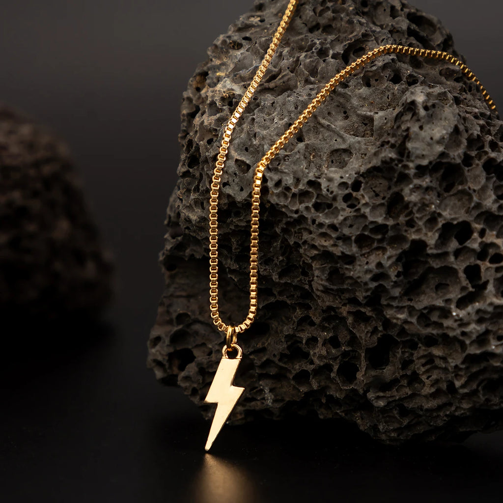 KunJoe Punk Metal Geometry Lightning Pendant Necklace for Men Simple Silver Color Box Chain Choker Necklace Hip Hop