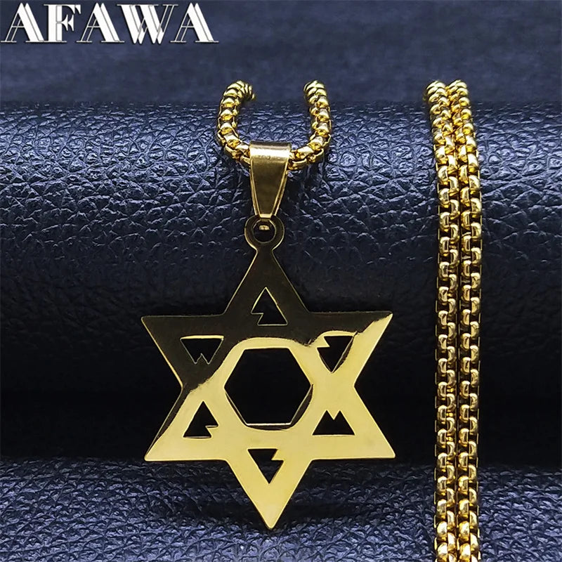 Magen David Star Long Necklace — Steel