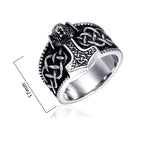 Viking Thor Hammer Bear Head Ring — Stainless Steel