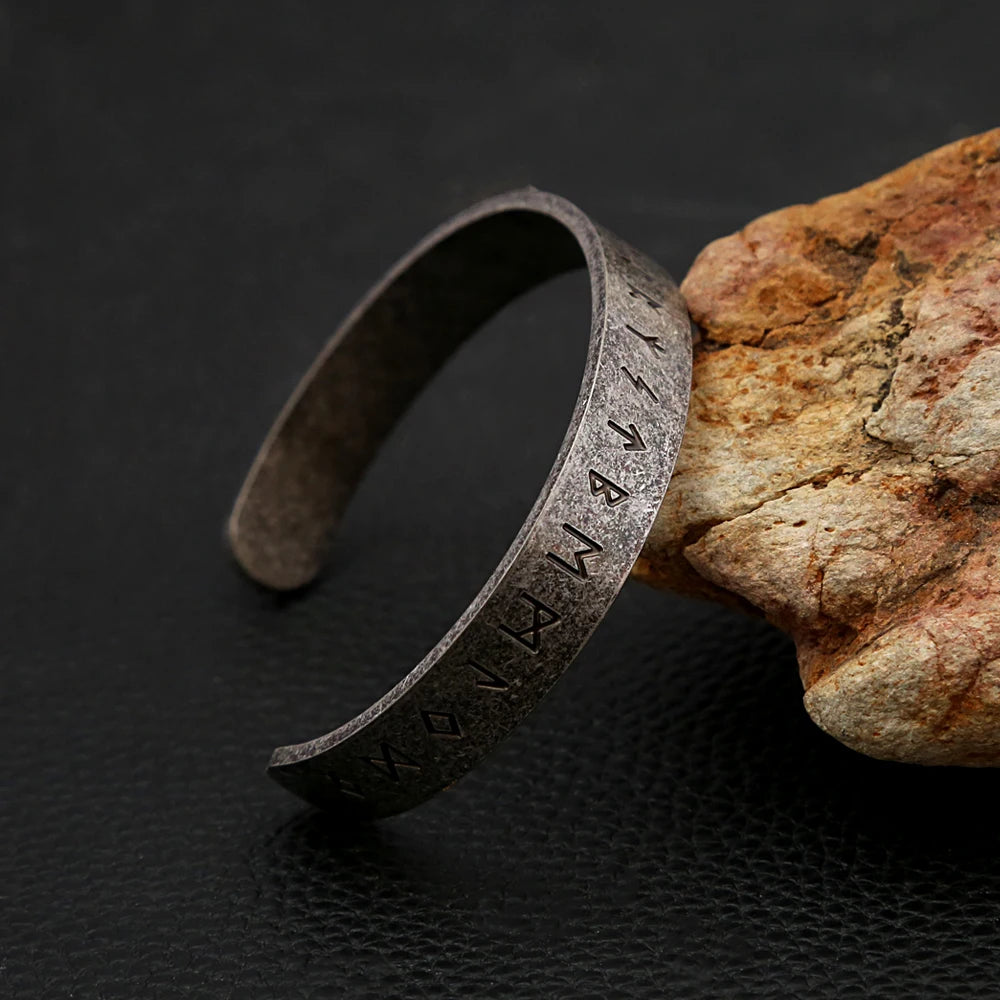 Viking Rune Open Bracelet — 316L Stainless Steel
