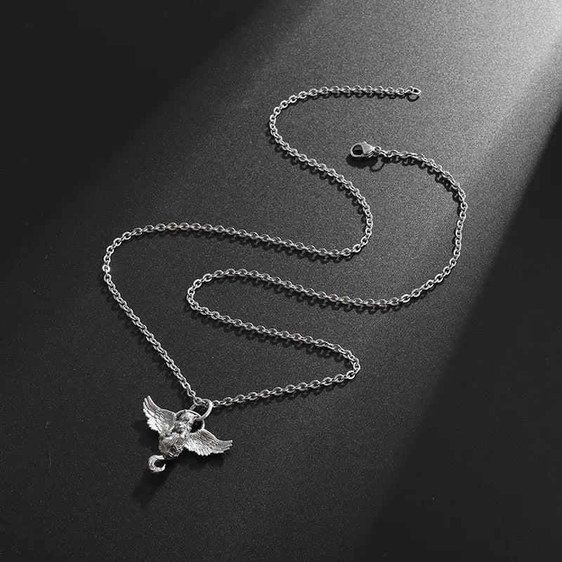 Cat Wings Animal Pendant Necklace — Silver