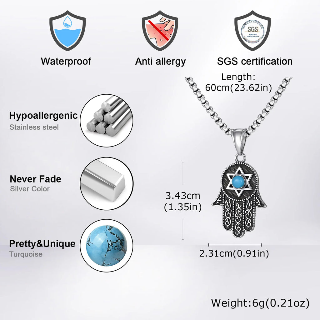 Turquoise Hexagram Pendant Necklace — Stainless Steel
