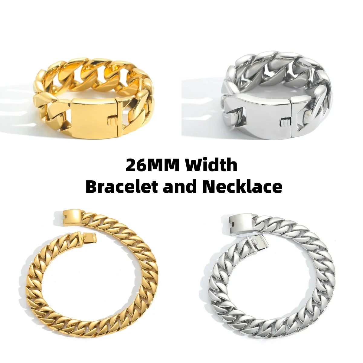 Stainless Steel 26/32mm Cuban Link Chain Necklace Hip Hop Punk Men's Chunky Waterproof Choker Jewelry SDA