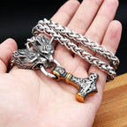 Wolf Thor Hammer Steel Pendant Vintage 316L Thor's