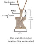 TBTK Big Bold Single Letter Pendant Initial Letter A-Z Micro Paved Out 5A Cubic Zirconia Charm Necklace Hiphop Jewelry