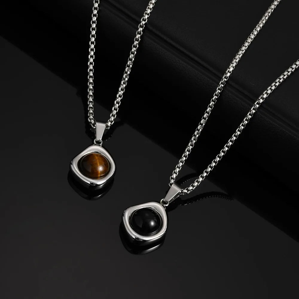 Tiger Eye Stone Pendant — Stainless Steel