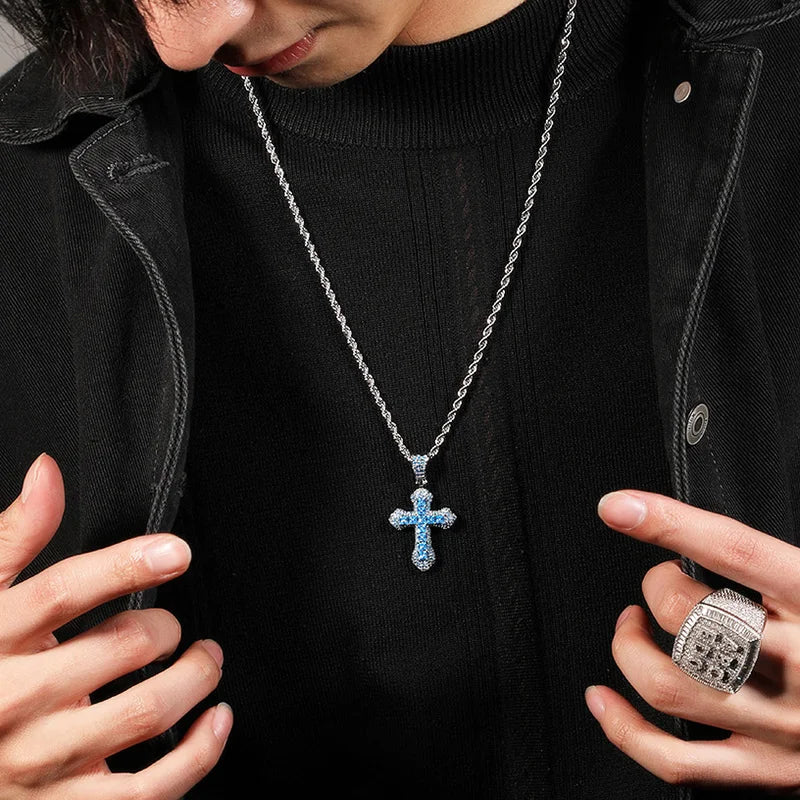 Cross Pendant Rope Chain Necklace Iced Out