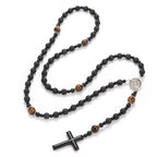 Lava Stone Cross Pendant Necklace — Zinc Alloy