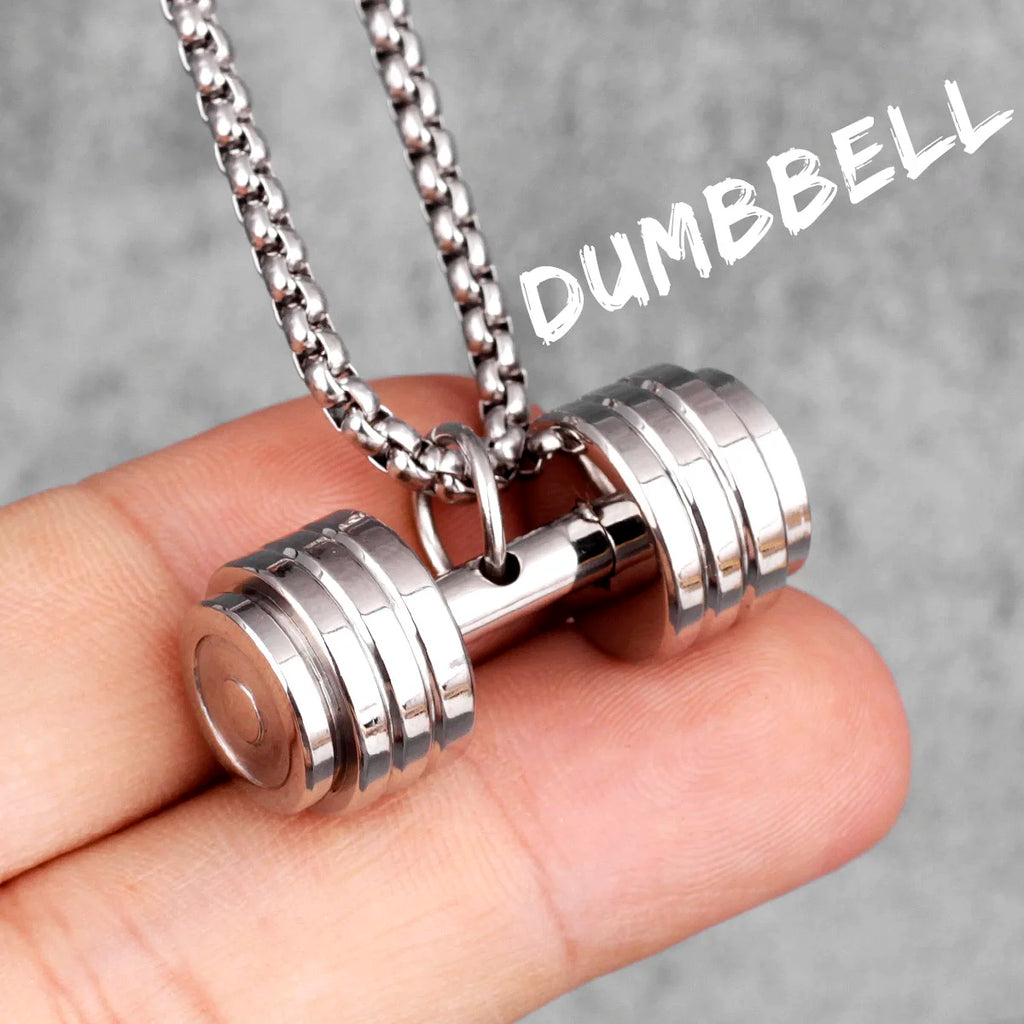 Go Fit Dumbbell Pendant Necklace — Stainless Steel