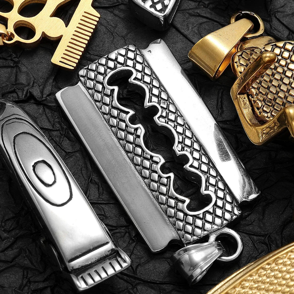 Barber Tools Pendant Necklace — Stainless Steel