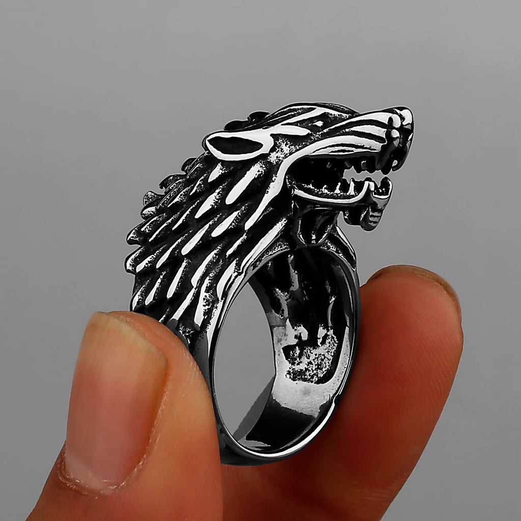 Viking Domineering Wolf Head Ring Men's Fashion Personality Creative Temperament Stainless Steel Ring Jewelry Gift