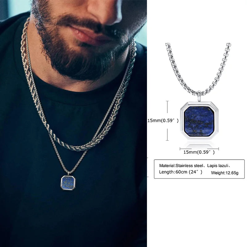 Tiger Eye Lapis Stone Pendant — Stainless