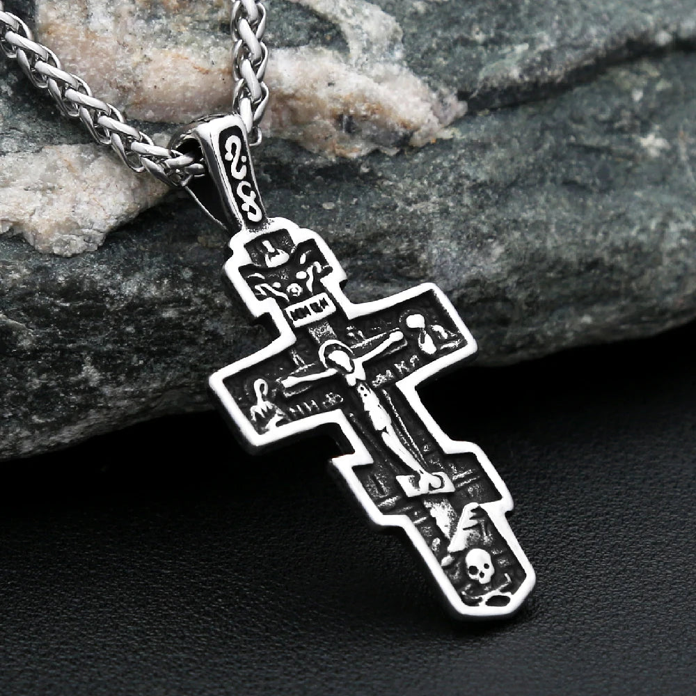 Fashion Stainless Steel Jesus Cross Crucifix Pendant For Men Women Punk Hip Hop Necklace Religion Amulet Jewelry Gifts Wholesale