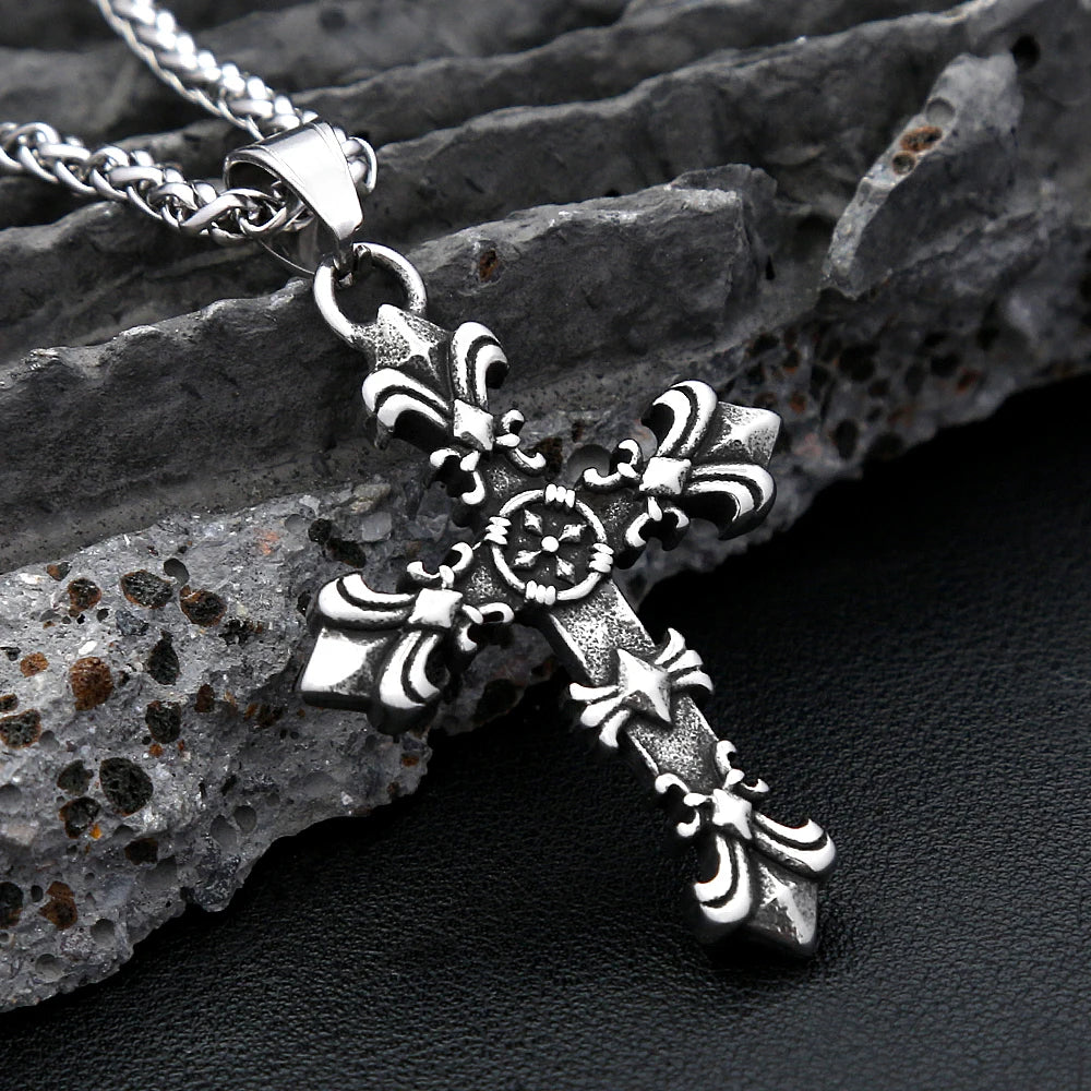 Fashion 316L Stainless Steel Christian Cross Necklace For Men Women Hip Hop Cool Religious Charm Pendant Punk Jewelry