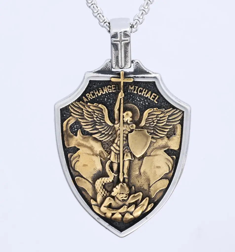 Punk Style Retro Style Archangel Michael Stainless Steel Pendant Does Not Fade