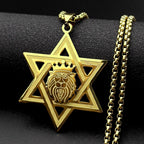 Star of David Lion of Judah Pendant Necklace — Gold-Tone Steel