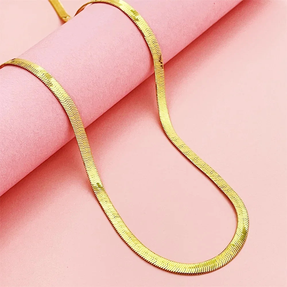 Lihong Luxury 925 Sterling Silver Gold Plated 4MM Snake Bone Necklace, Unisex Engagement Accessories Jewelry 40-60CM