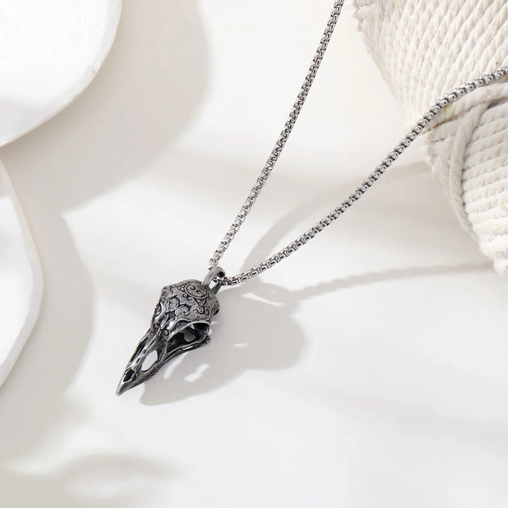 Gothic Crow Skull Pendant Necklace