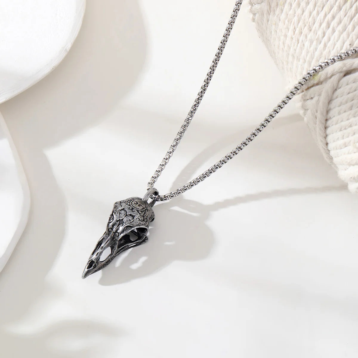 Gothic Crow Skull Pendant Necklace