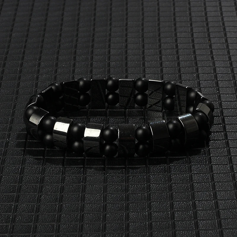 Hematite Therapy Stretch Bracelet — Mixed Metal
