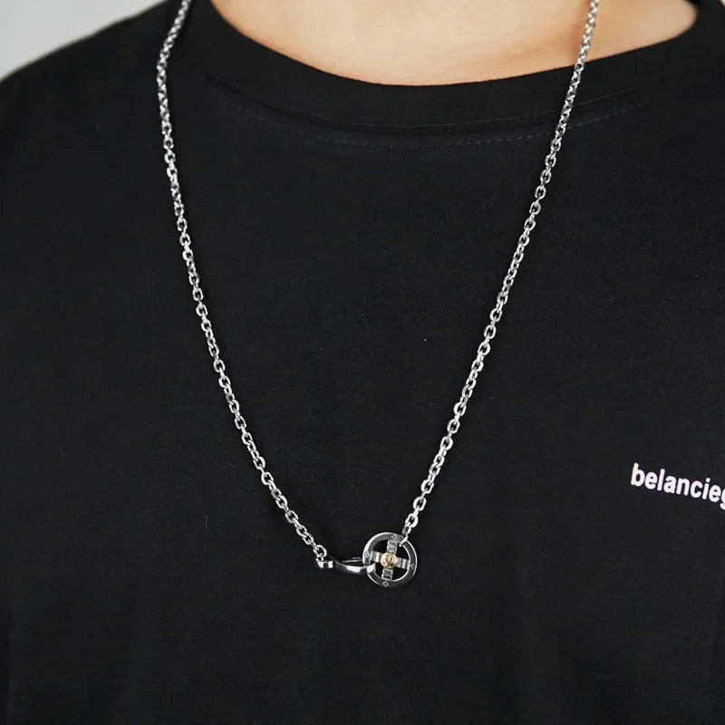 Circle Pendant Long Link Chain Necklace for Men — 70cm