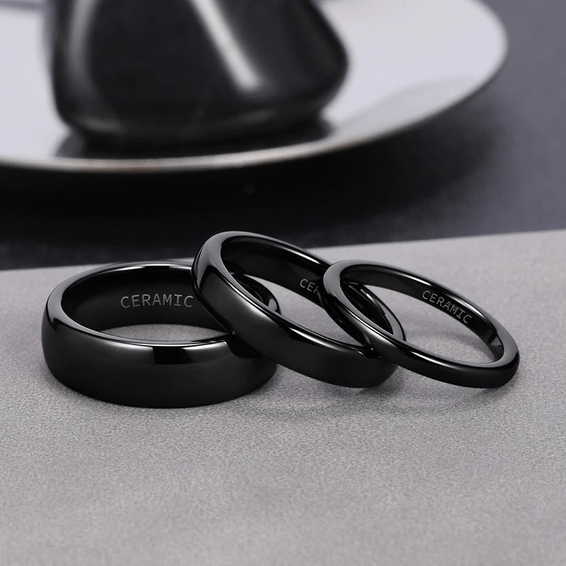 Kolmnsta 2/4/6mm Black Brushed Fashion Ceramic Ring Women Men Wedding Rings Engagement Band Female Jewelry bague Plus