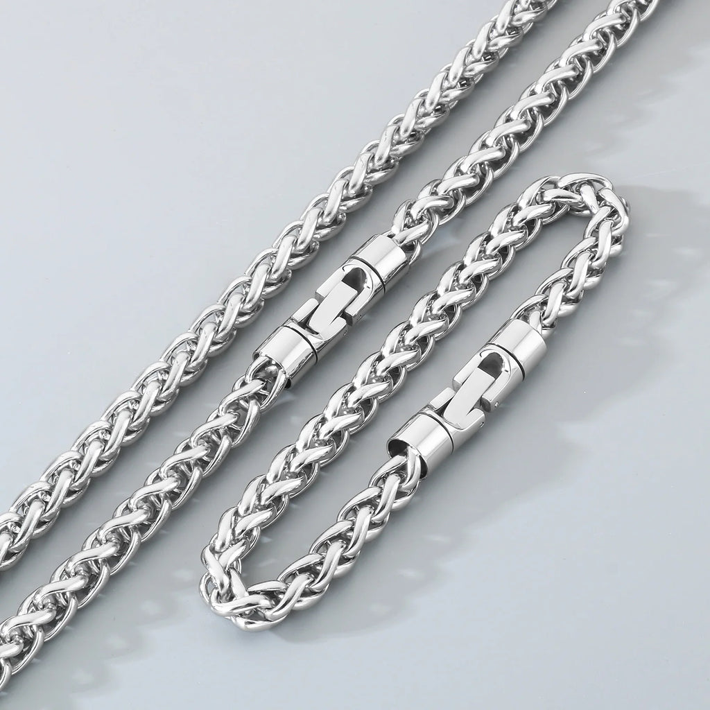 Classic Men's 4/6/8/10mm Wide Link Chain Bracelet Necklace Set for Man 6 Color Available 65CM Long Stainless Steel
