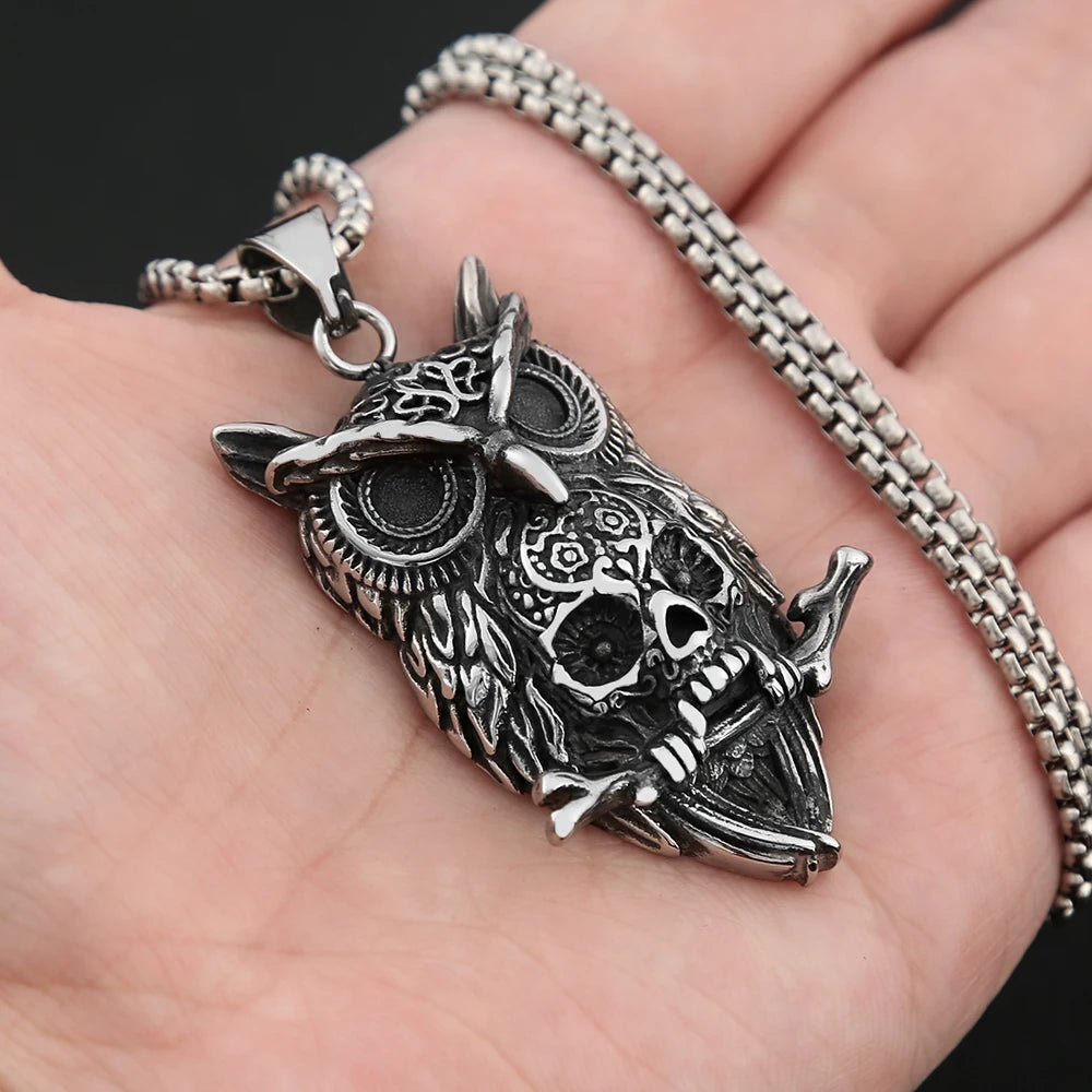Owl Skull Pendant — Stainless Steel