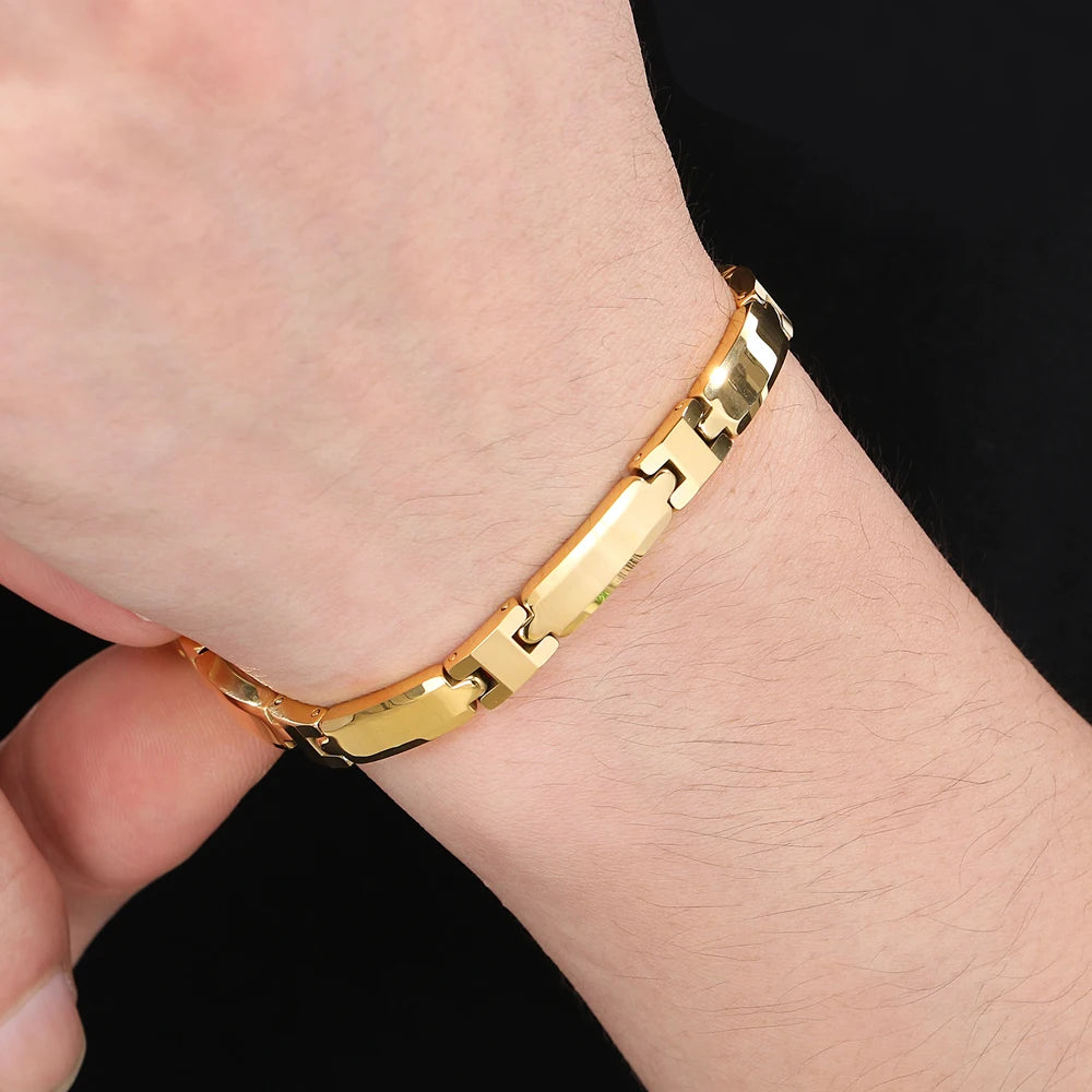 Heavy Tungsten Steel Man Bracelets for Men Woman Gold Color High Polished 7MM Width Link Chain Hand Bracelet Men