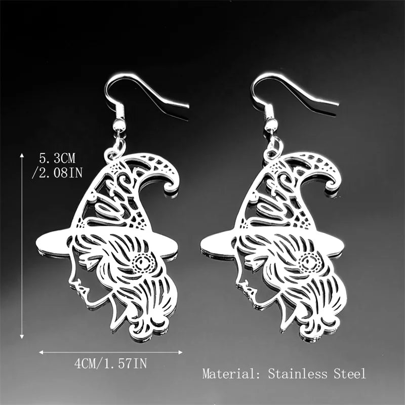 Steel Earrings Witch Head Hollow Flower Big Hoop
