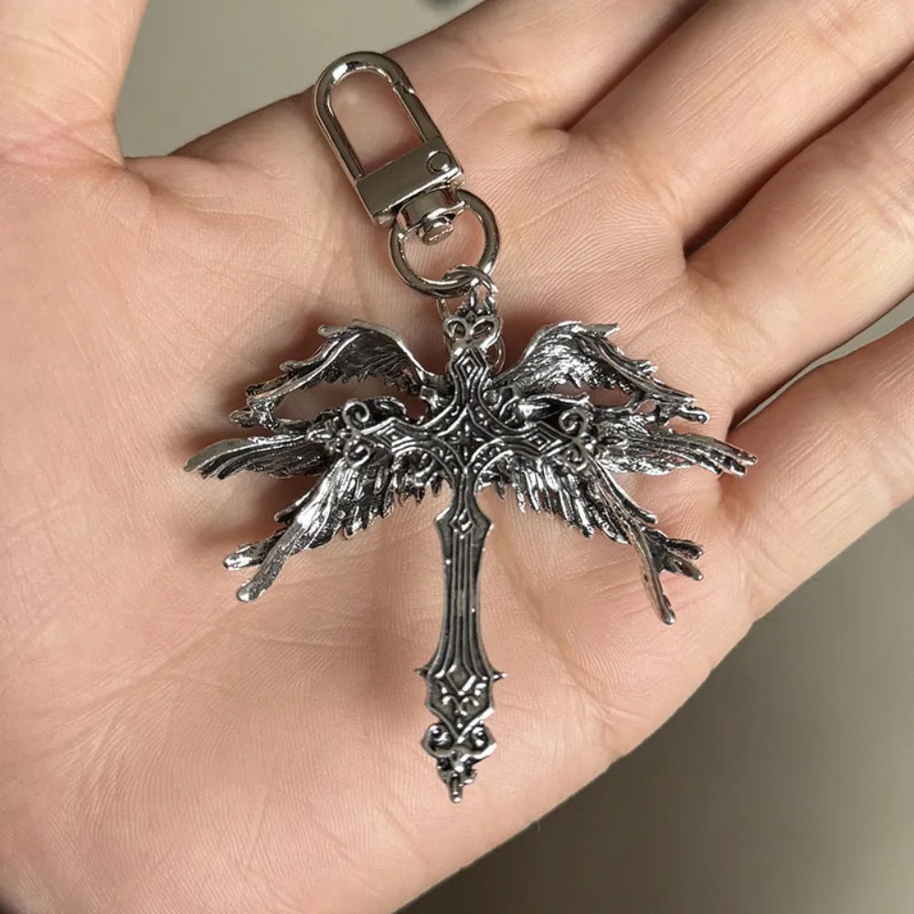 Retro Gothic Jesus Wings Cross Pendant Necklace Jewelry for Men Women Large Vintage Dark Punk Religious Amulet