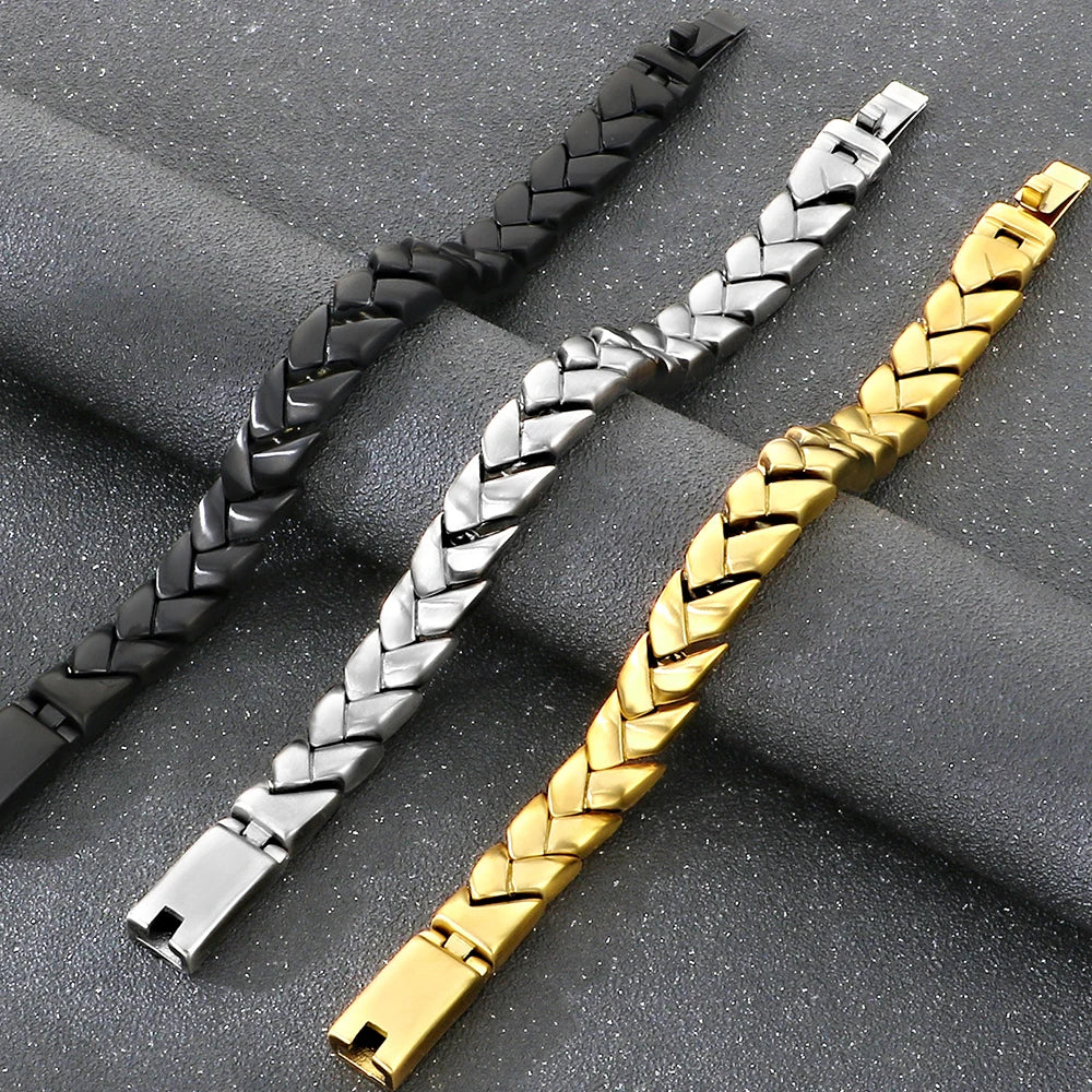 Matte Brushed Stainless Steel Bracelet for Man 11MM Wide Cuban Link Chain Bracelets Waterproof Gold/Silver Color