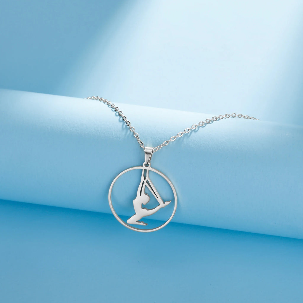 Unift Stainless Steel Sport Women Necklace Runner Rhythmic Gymnastics  Silhouette Pendant Fashion Birthday Jewelry Wholesale
