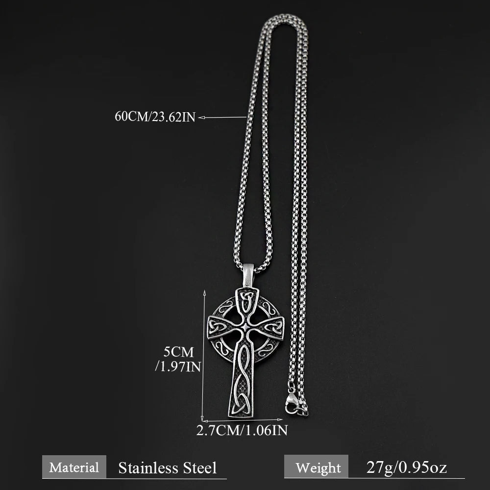 Celtic Knot Cross Pendant Necklace Chain — Stainless Steel