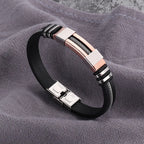 Fashion Stainless Steel Bracelets Men Wrist Band Black Grooved Rudder Silicone Mesh Link Insert Punk Wristband Casual