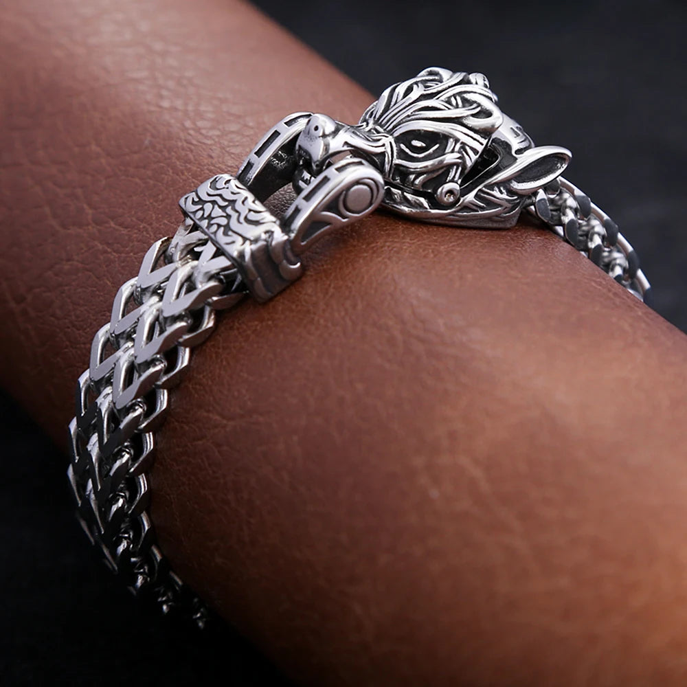 Wolf Viking Steel Bracelet Vintage Head Bangles
