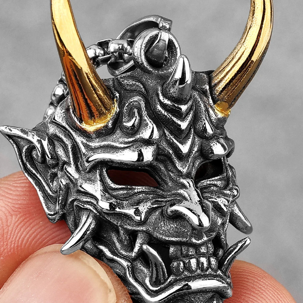 Hannya Mask Pendant Necklace — Stainless Steel