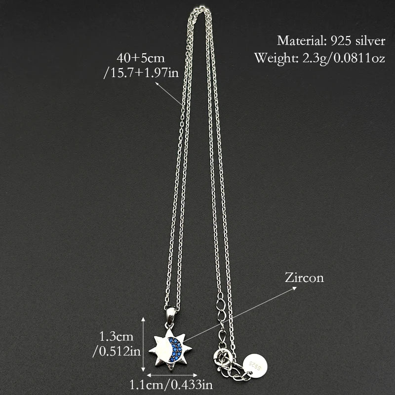 Iced Out Moon Silver Pendant Sterling Blue Zircon
