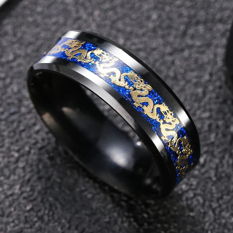 Luxury Stainless Steel Dragon Ring for Men And Women Blue Black Snake Design Fashion Jewelry for Pride Party Halloween Gifts