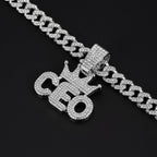 Iced Out Crown CEO Letter Pendant Cuban Link Chain Necklace