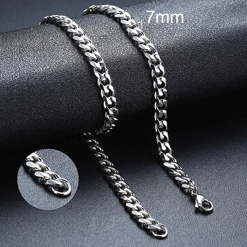 3-11MM Classic Cuban Chain Necklace for Men Women,Silver Black Gold Grey Color Stainless Steel Chains,Basic Punk Jewelry Gift
