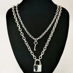 Punk Style Double Layer Padlock Key Necklace Hip Hop Chain Choker Pendant Jewelry Accessory for Women Men Daily Wear Parties