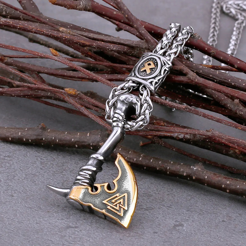 Viking Rune Axe Pendant Necklace — Stainless Steel