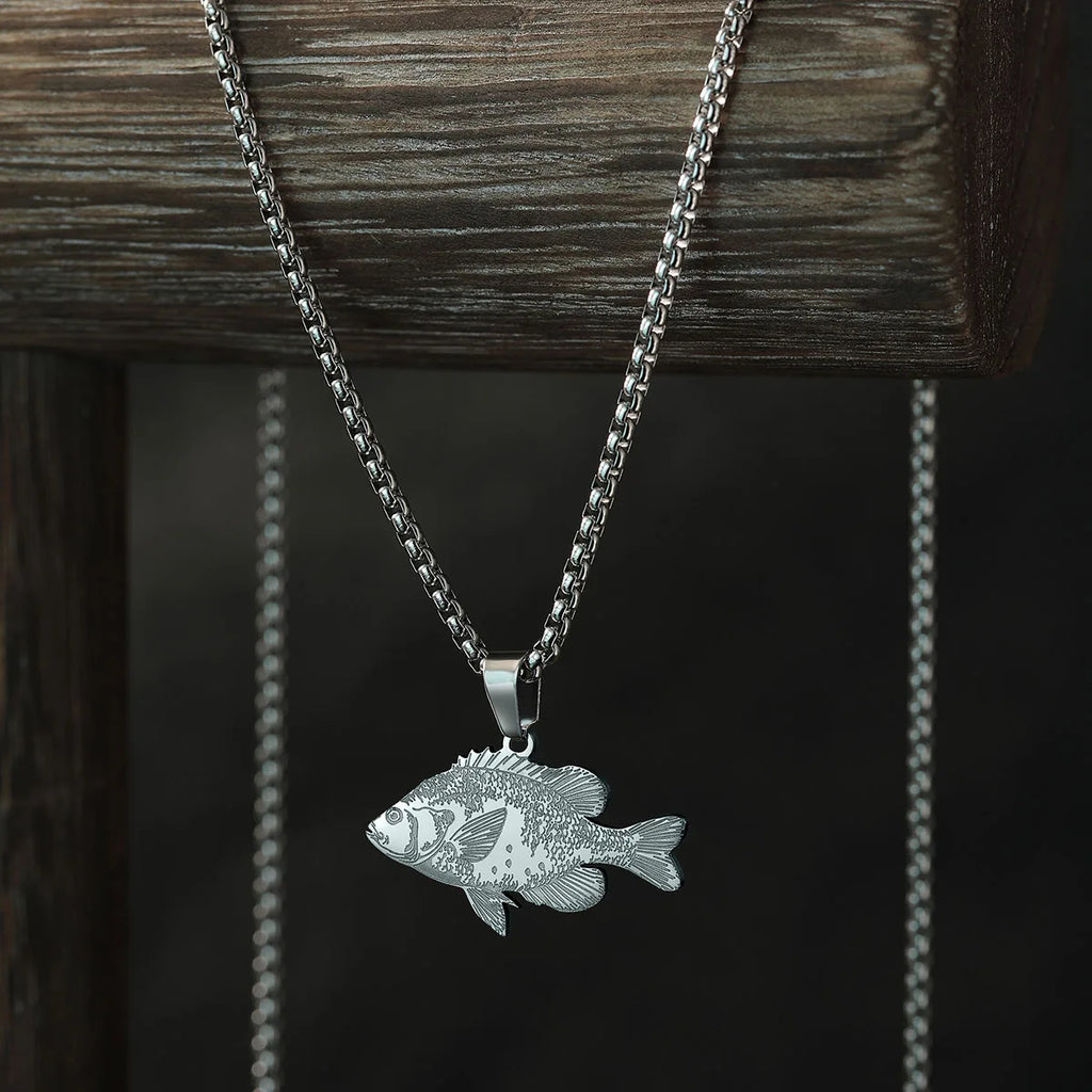 Kinitial Fish Pendant Necklace Women Girls Stainless Steel Chain Choker Trendy Sea Animal Sunfish Jewelry Birthday Gift