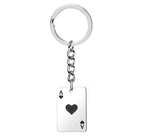 Fashion Lucky Spades Heart Ace Keychain Women Men Stainless Steel Black Red Square Poker Card Key Ring Key Charm Bag Accessories