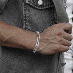 Silver Rectangle Chain Bracelet — Stainless Steel